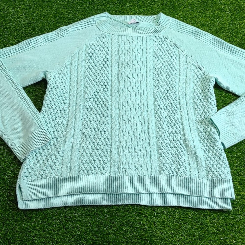 CROWN AND IVY MINT GREEN CREWNECK CABLE KNIT SWEATER WOMEN'S SIZE XXL